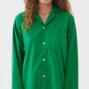~NEW~ Tekla Cotton Poplin Conifer Green Pajama Shirt Top sz XS